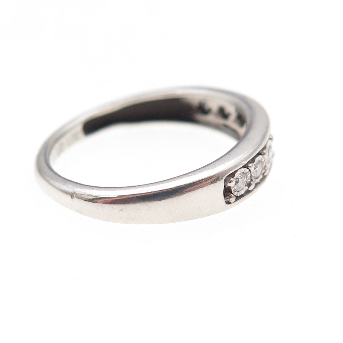 925 Sterling Silver Real Round-Cut Diamond Half Eternity Band Ring Size 6.5