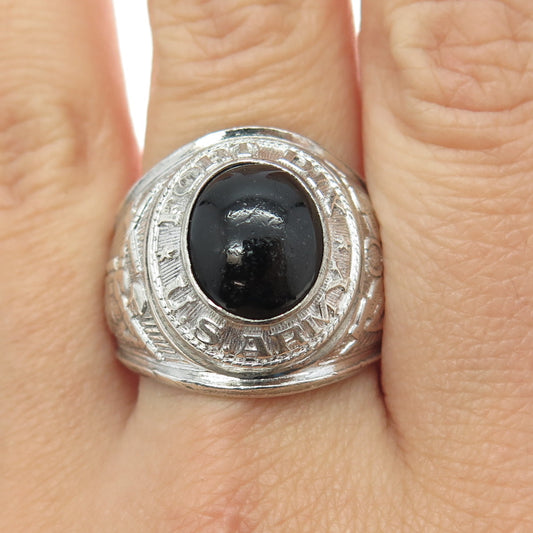 TAYLOR MAID Sterling Silver Antique WWII Onyx US Army Fort Dix Ring Size 11.25