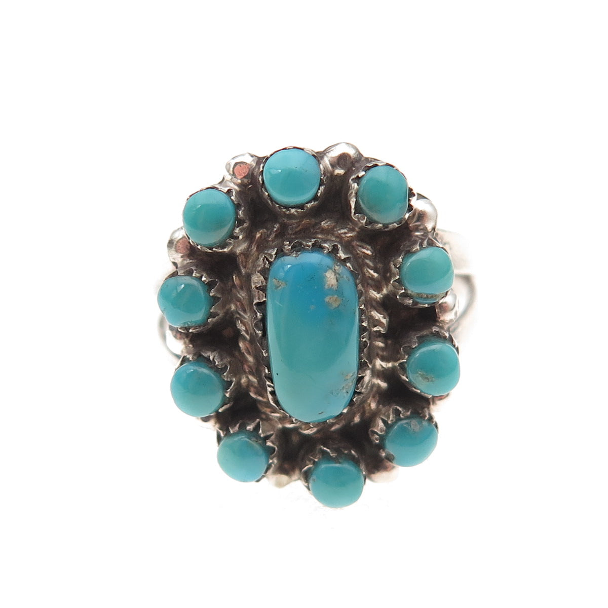 Old Pawn 925 Sterling Silver Vintage Southwestern Bisbee Turquoise Ring Size 4.5