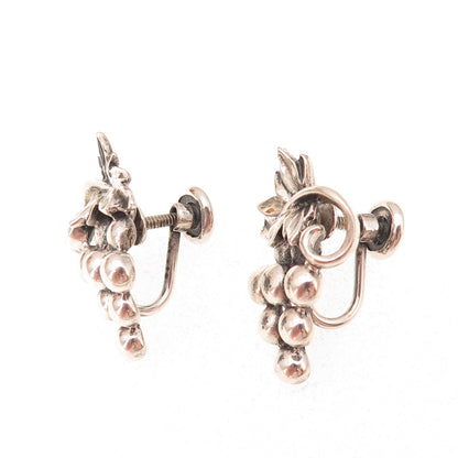 925 Sterling Silver Antique Art Deco Grape Oxidized Screw Back Earrings