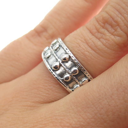 925 Sterling Silver Vintage Modernist Beaded Oxidized Ring Size 6.25