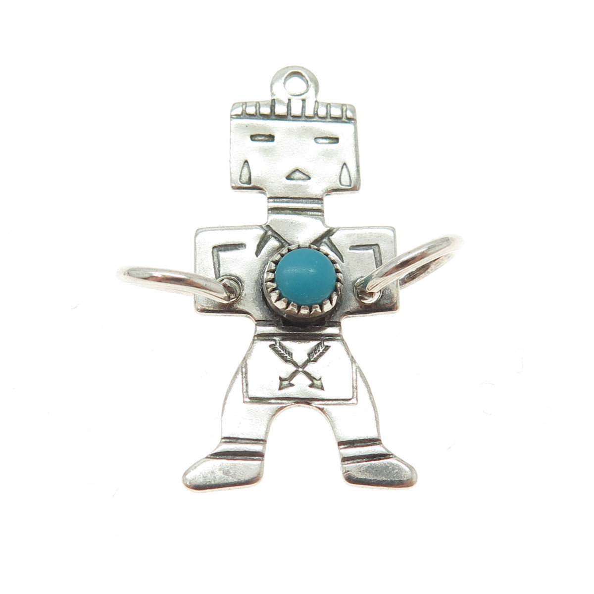 Old Pawn 925 Sterling Silver Vintage Turquoise Snake Eye Kachina Doll Pendant