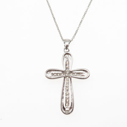 925 Sterling Silver Round-Cut C Z Cross Cable Chain Necklace 18"