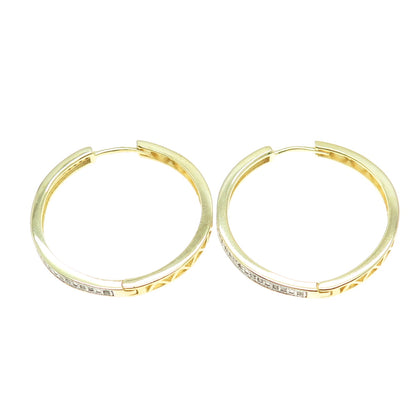 DBJ DEE BERKLE 925 Sterling Silver Gold Plated Real Diamond Hoop Earrings