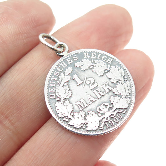 900 Silver Antique 1906 Germany "½ Mark - Wilhelm II" Coin Pendant