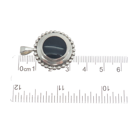 PB PAUL BRACKNA 925 Sterling Silver Vintage Black Onyx Gem Beaded Frame Pendant
