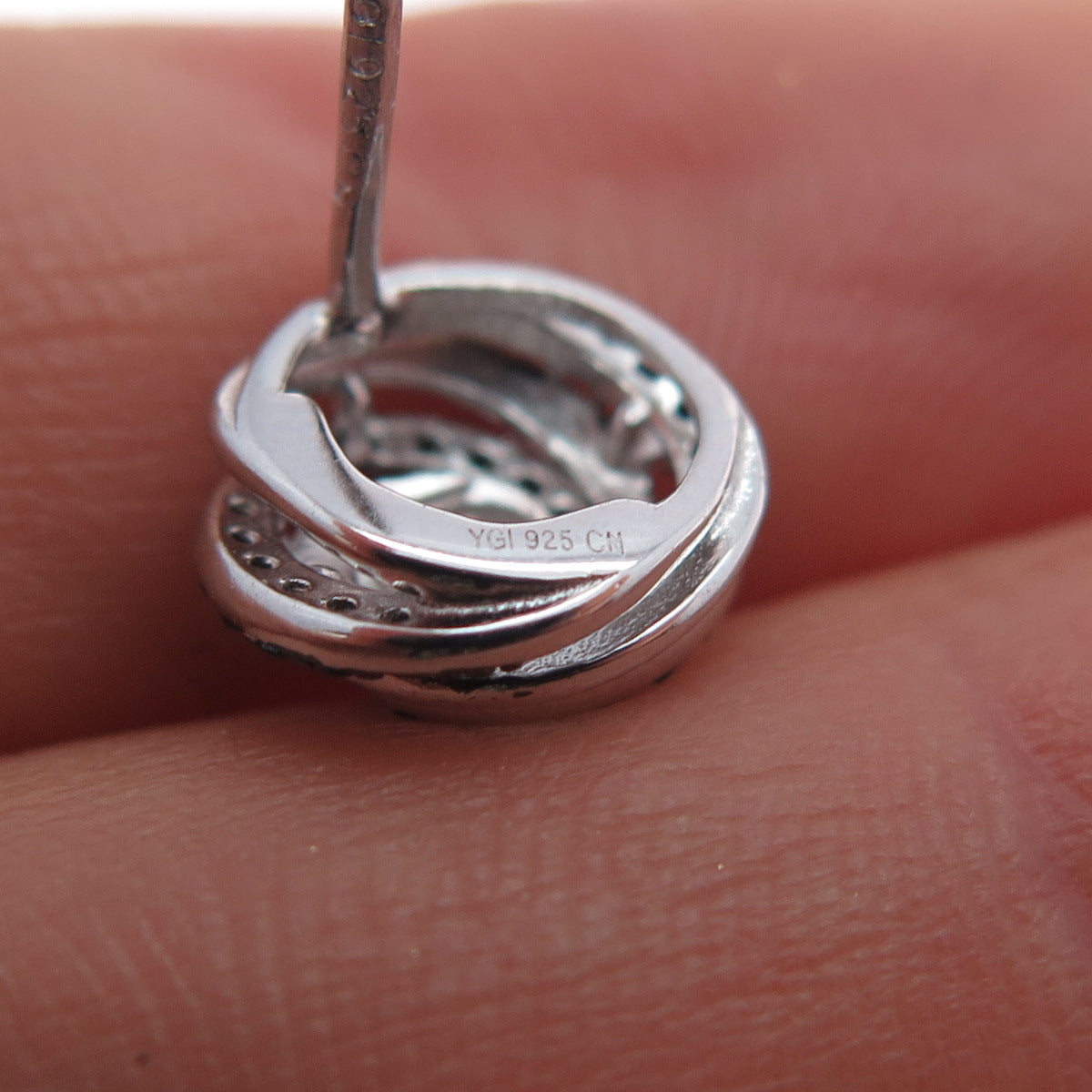 925 Sterling Silver Round-Cut Black C Z Twisted Stud Earrings