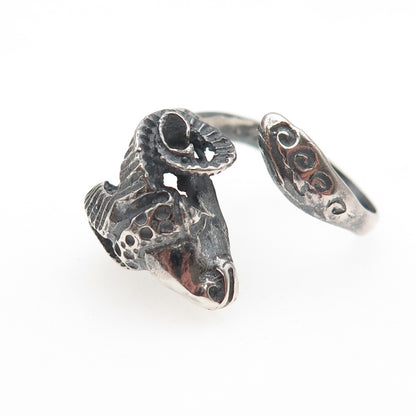925 Sterling Silver Vintage Aries Zodiac Sign Oxidized Adjustable Ring Size 6