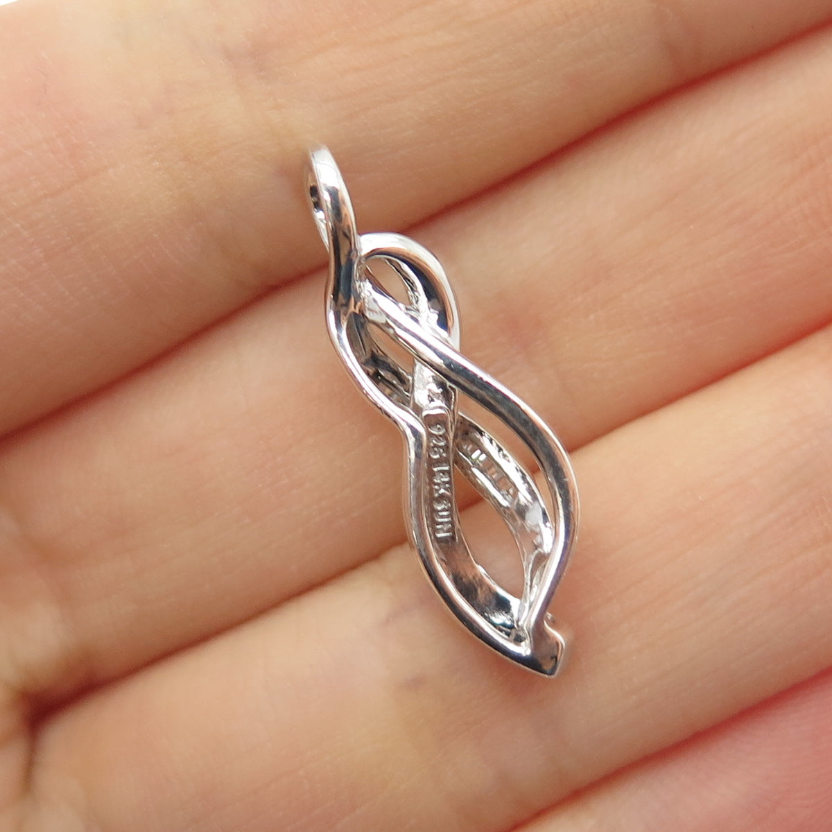 SUN 925 Sterling Silver 14K Gold Real Diamond Twisted Charm Pendant