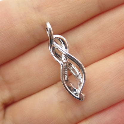 SUN 925 Sterling Silver 14K Gold Real Diamond Twisted Charm Pendant