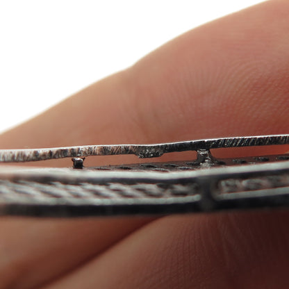 925 Sterling Silver Real Round-Cut Diamond Crescent Moon Oxidized Pendant