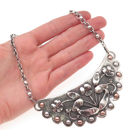 Paul Arviso Navajo Old Pawn Sterling Silver 2-Tone Vintage Floral Necklace 14"