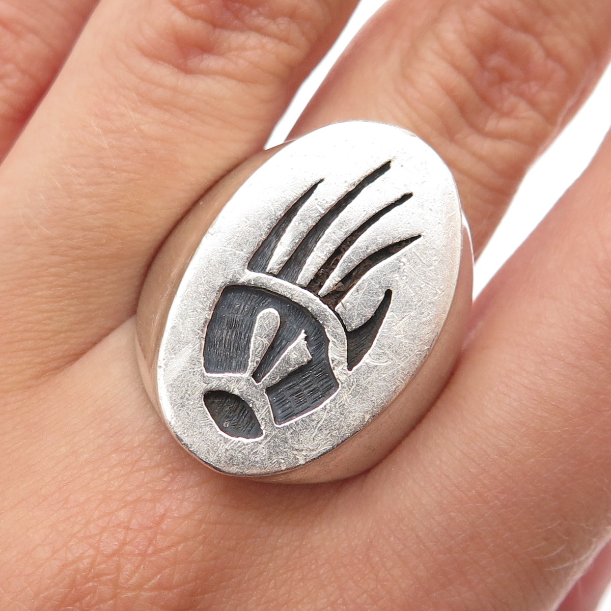 ANDREW SAUFKIE HOPI Old Pawn Sterling Silver Vintage Bear Paw Ring Size 11.25