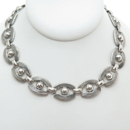 DANECRAFT 925 Sterling Silver Antique Art Deco Beaded Panel Chain Necklace 16"
