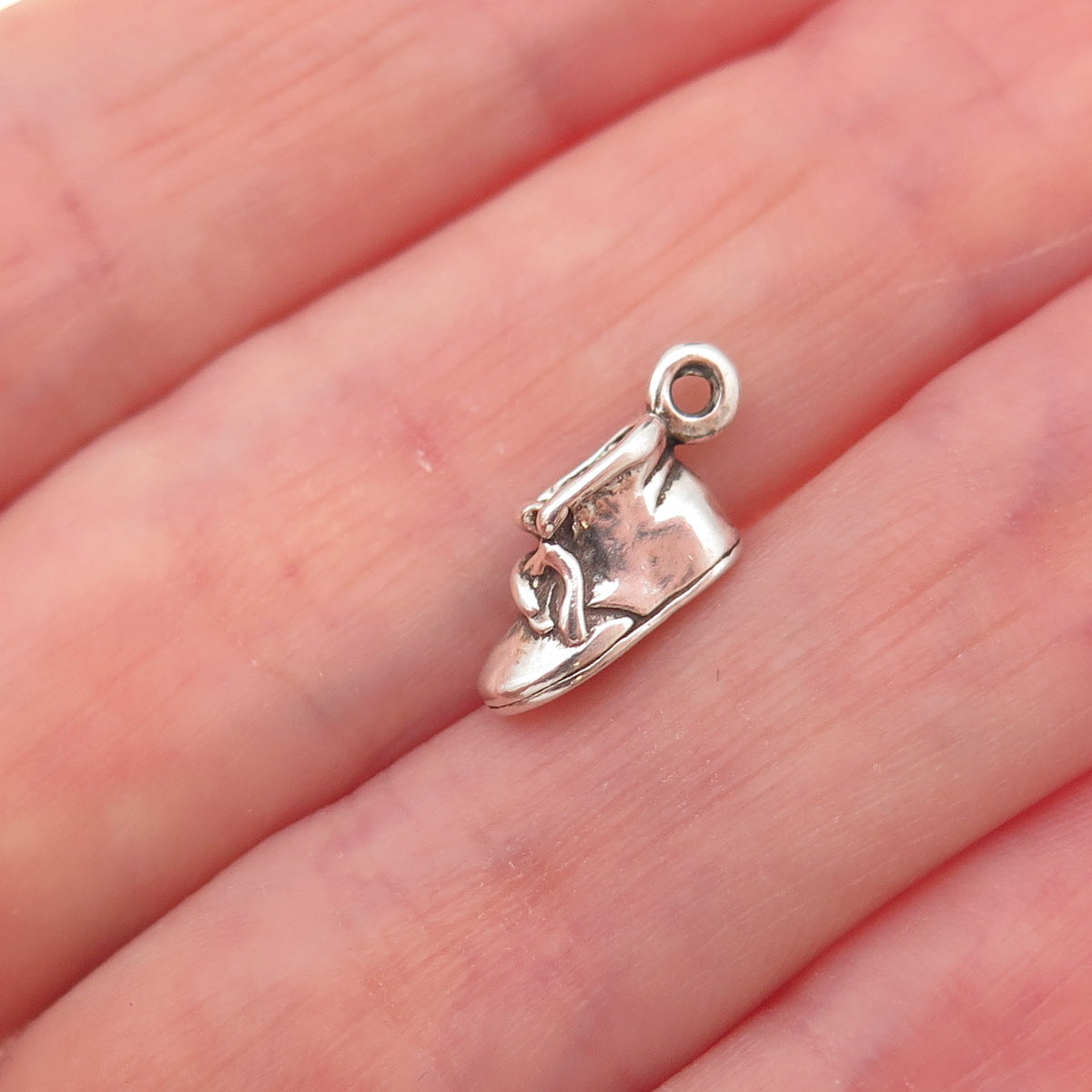 Sunwest 925 Sterling Silver Vintage Real Diamond Shoe Oxidized 3D Charm Pendant