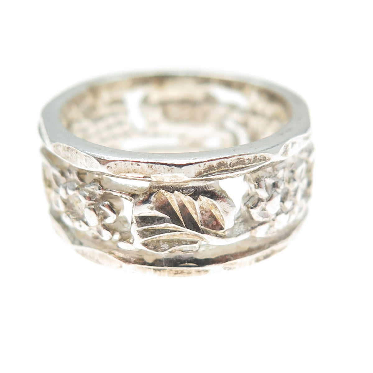925 Sterling Silver Vintage Flower Blossom Band Ring Size 5.25