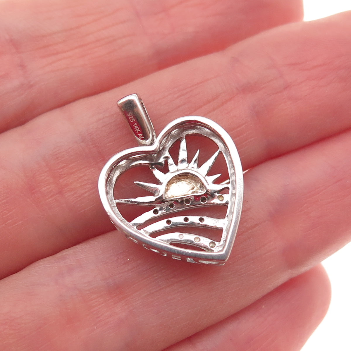 Alwand Vahan Sterling Silver 14K Gold Real Diamond Sunrise Heart Mini Pendant