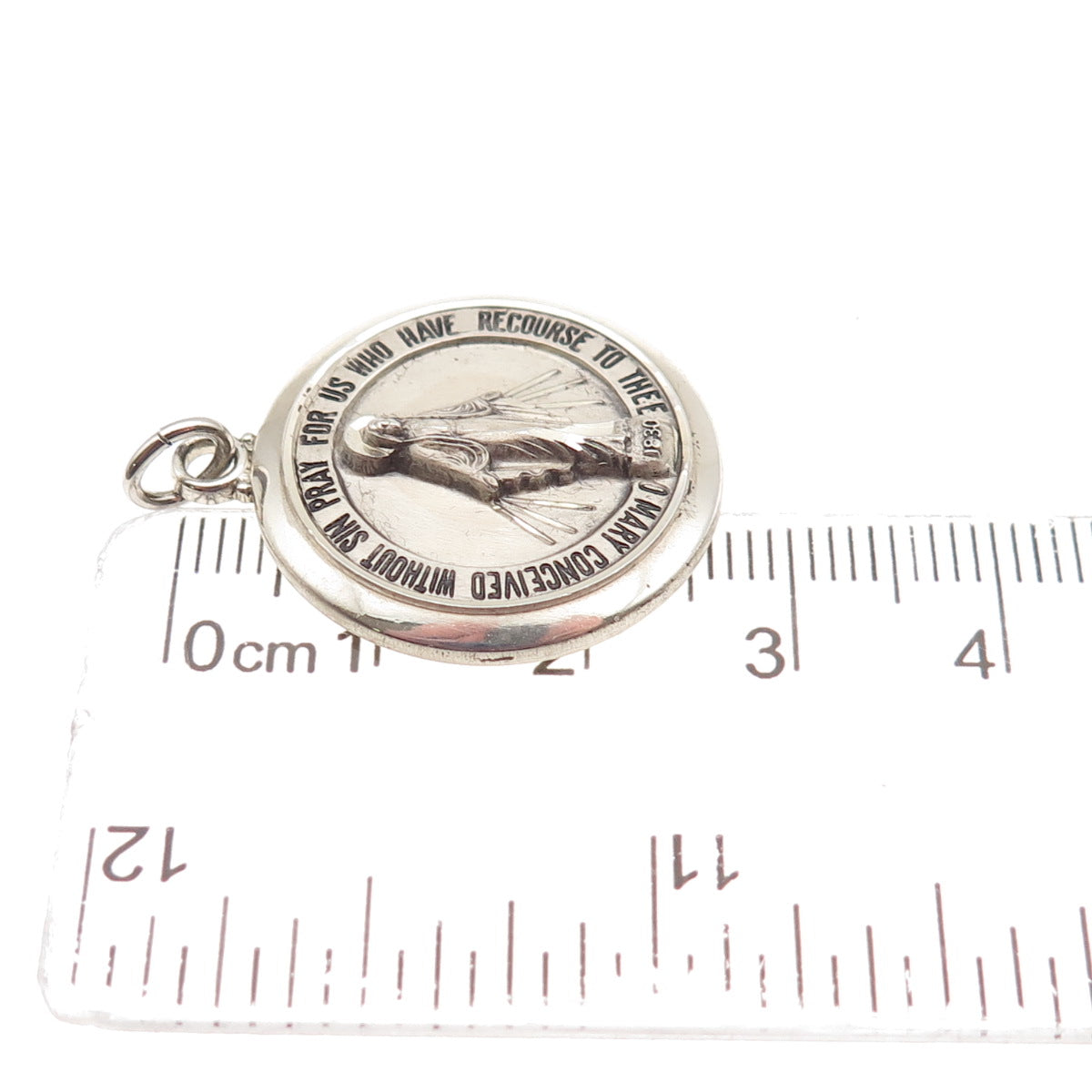 HAYWARD 925 Sterling Silver Vintage St. Mary Miraculous Medal Charm Pendant