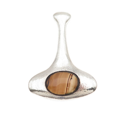 925 Sterling Silver Vintage Real Agate Modernist Oxidized Slide Pendant