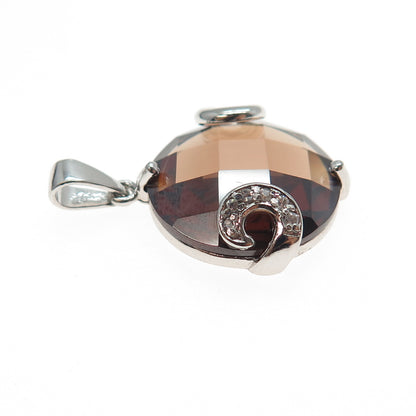 925 Sterling Silver Round-Cut Cognac & White C Z Charm Pendant