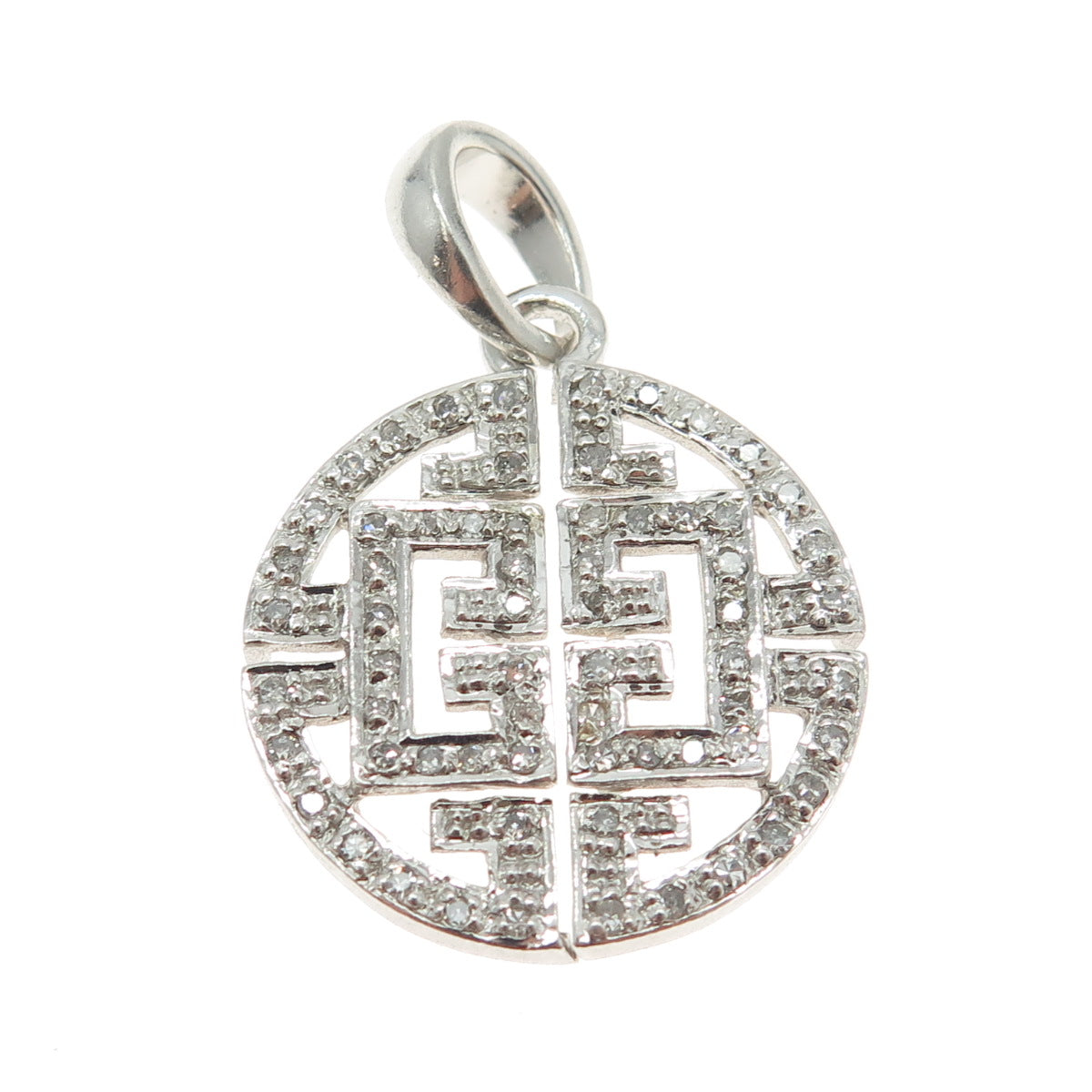 925 Sterling Silver Real Round-Cut Diamond "CC" Maze Round Pendant