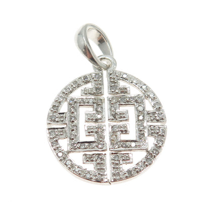 925 Sterling Silver Real Round-Cut Diamond "CC" Maze Round Pendant