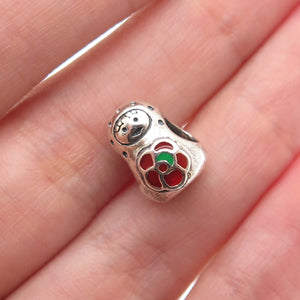 925 Sterling Silver Vintage Enamel Flower Baby Doll Bead Charm