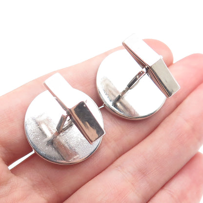 925 Sterling Silver Vintage Ribbed Round Cufflinks