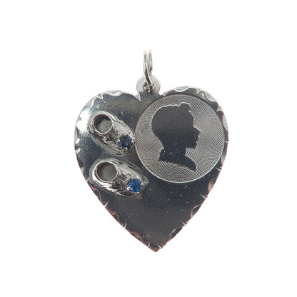 TOWN & COUNTRY 925 Sterling Silver Vintage Rhinestone Boy Shoes Heart Pendant