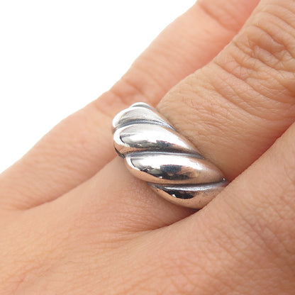 CELLINI 925 Sterling Silver Vintage Modernist Ribbed Oxidized Ring Size 5.25
