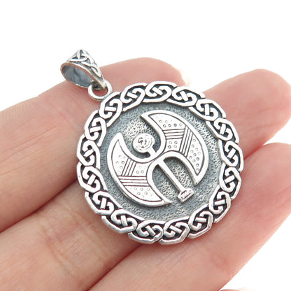 PETER STONE 925 Sterling Silver Vintage Celtic Knot Symbol Oxidized Pendant