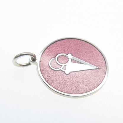 925 Sterling Silver Rose Enamel Ice Cream Round Cut Minimalist Charm Pendant