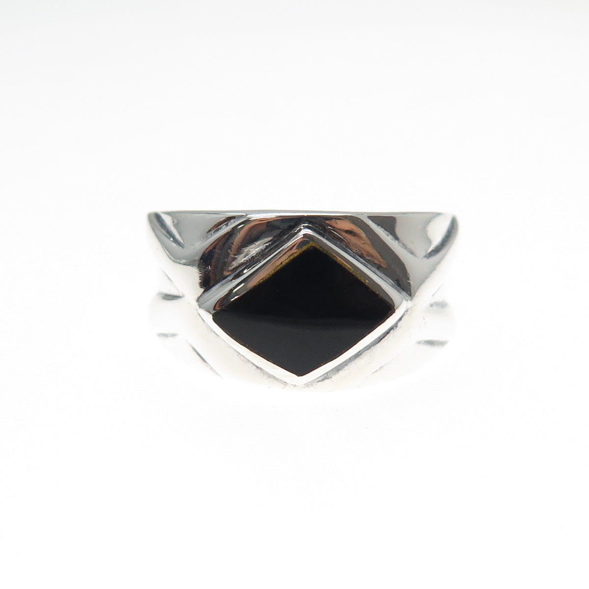 CHAPAL ZENRAY 925 Sterling Silver Vintage Black Onyx Modernist Ring Size 9.25