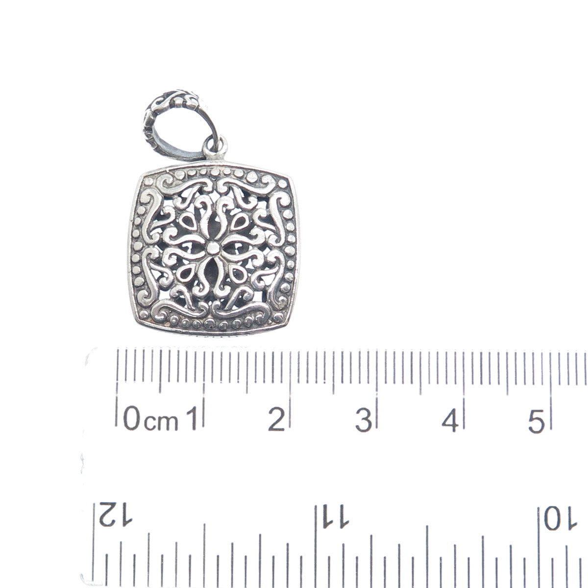 925 Sterling Silver Vintage Ornate Floral Oxidized Charm Pendant