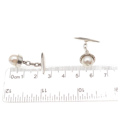 925 Sterling Silver Antique Japan Real Akoya Pearl Chain Cufflinks
