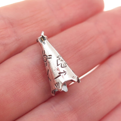 Old Pawn 925 Sterling Silver Vintage Indian Teepee Tribal 3D Mini Charm Pendant