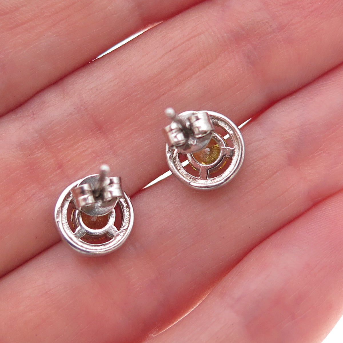 925 Sterling Silver Round-Cut Canary & White C Z Stud Earrings