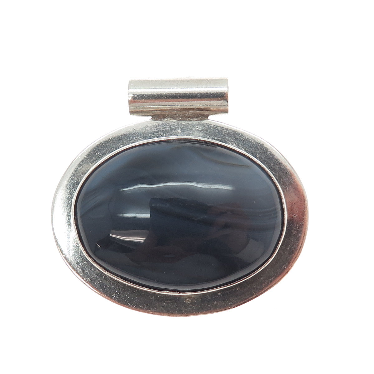 925 Sterling Silver Vintage Mexico Real Botswana Agate Modernist Slide Pendant