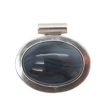 925 Sterling Silver Vintage Mexico Real Botswana Agate Modernist Slide Pendant