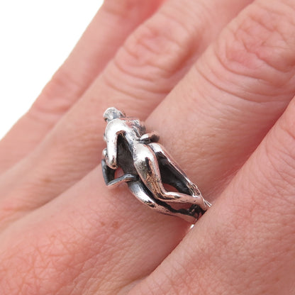 925 Sterling Silver Vintage Erotic Scene Oxidized Ring Size 6.5