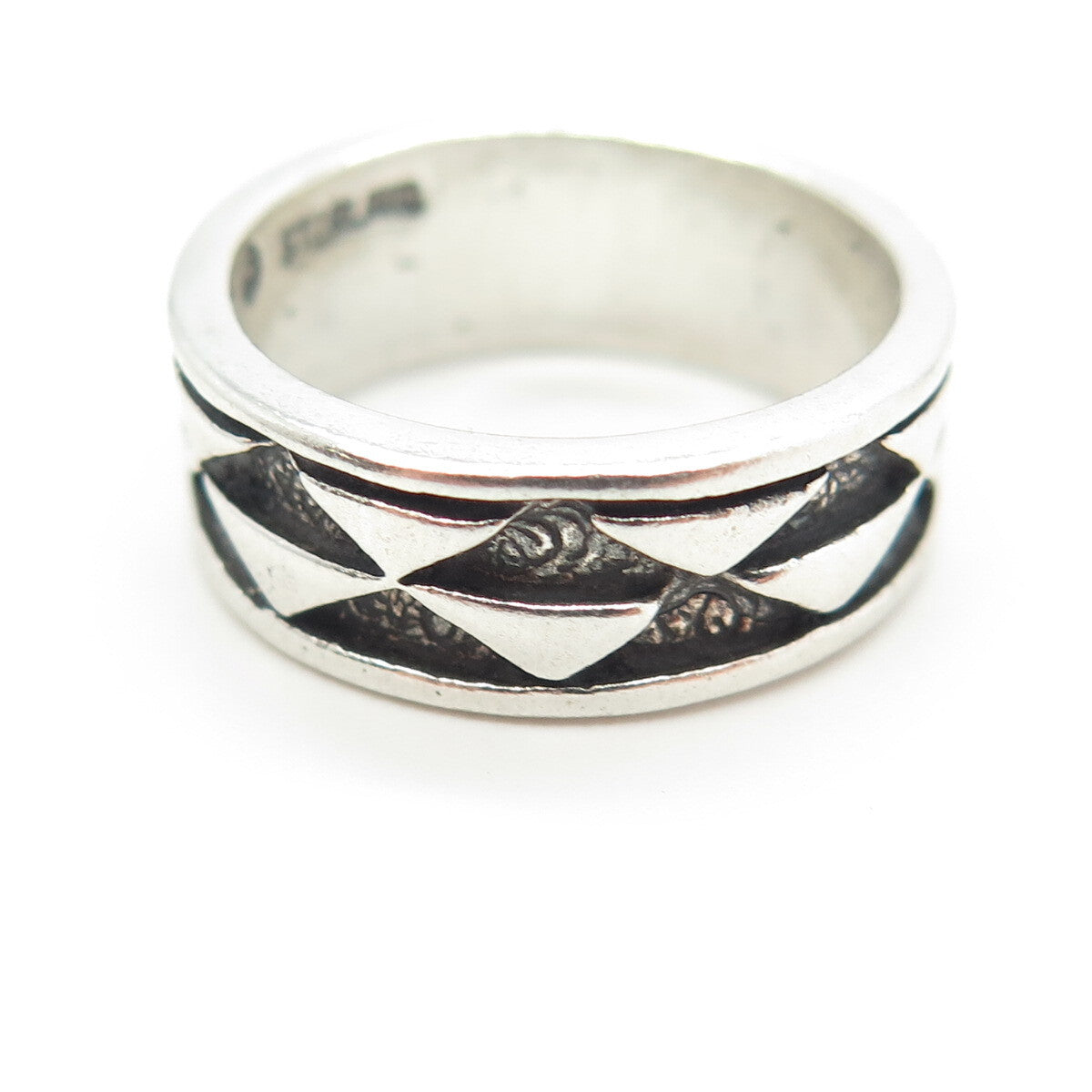 SUN WEST 925 Sterling Silver Vintage Checkers Band Ring Size 6.5