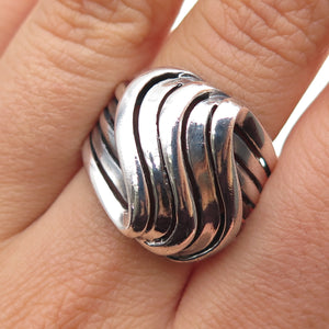 925 Sterling Silver Vintage Modernist Wavy Oxidized Ring Size 8.75