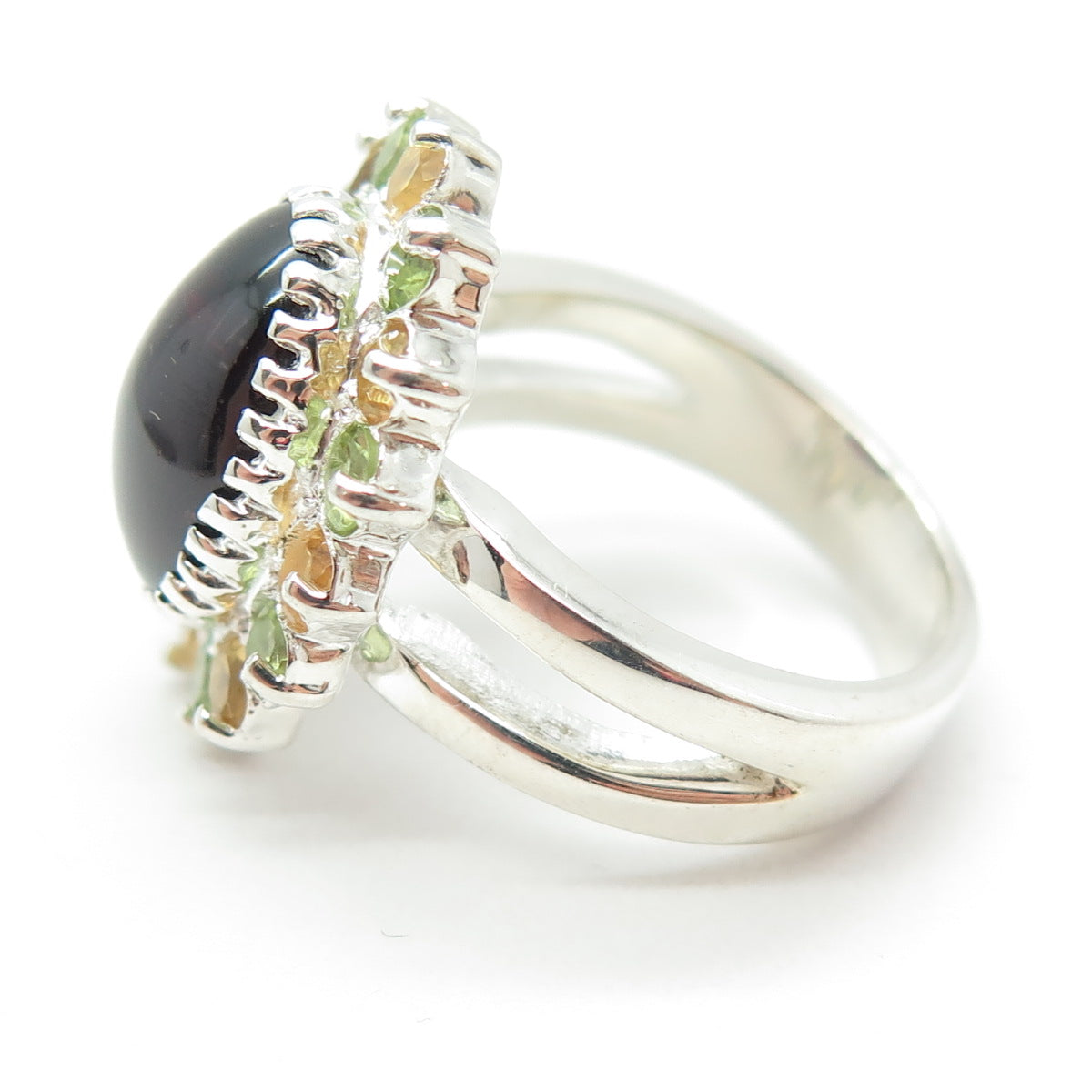 925 Sterling Silver Real Cabochon Tourmaline Peridot & Citrine Ring Size 8