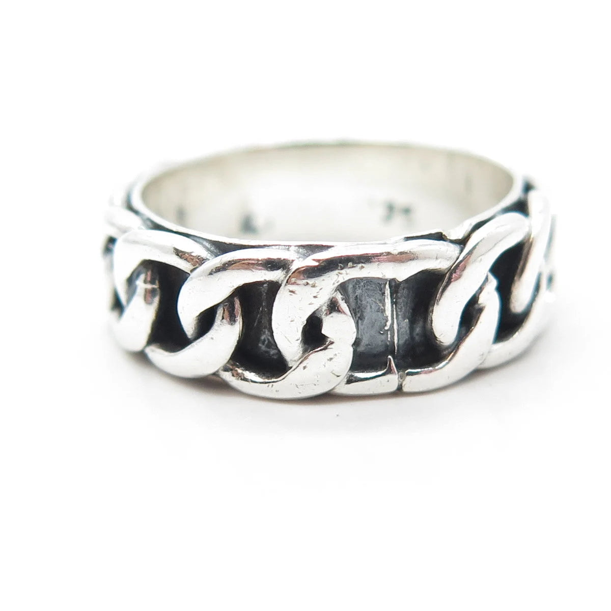 925 Sterling Silver Vintage Cable Link Style Oxidized Band Ring Size 8.75