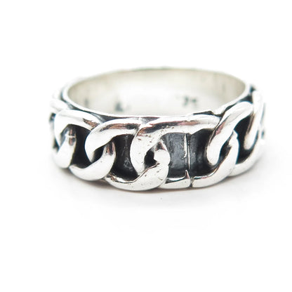 925 Sterling Silver Vintage Cable Link Style Oxidized Band Ring Size 8.75