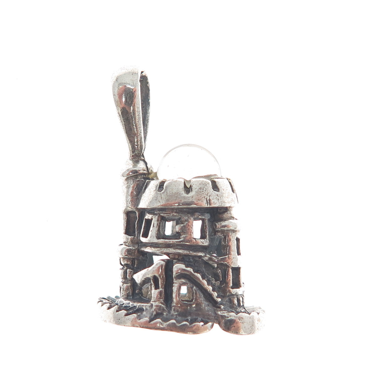 925 Sterling Silver Vintage Glass Tower of David Oxidized Mini 3D Charm Pendant