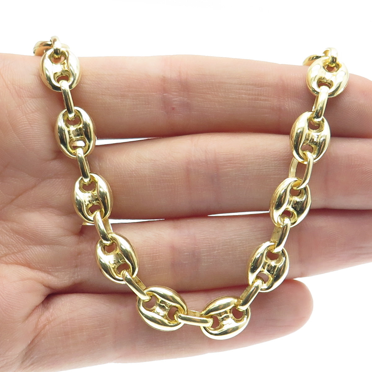 925 Sterling Silver Gold Plated Anchor Mariner Chain Necklace 16"