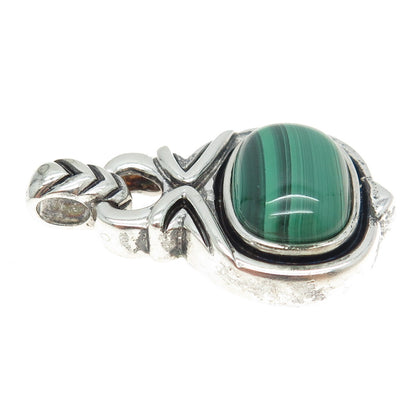 925 Sterling Silver Vintage Real Malachite Modernist Pendant