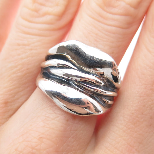 HAGIT GORALI 925 Sterling Silver Vintage Israel Modernist Oxidized Ring Size 7