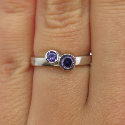 925 Sterling Silver Round-Cut Purple C Z Ring Size 6